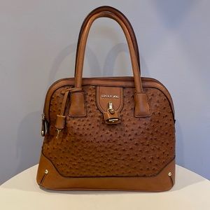 London Fog Lark Tan Ostrich-Embossed Dome Satchel